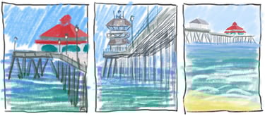 huntington beach pier illustration art sketch
