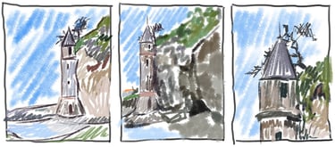 laguna beach pirate tower art sketch