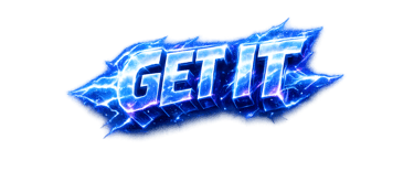 A transparent GET IT graphic formed from cosmic electric energy, radiating motion and power.