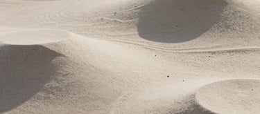 A minimalist composition of organic shapes, light-colored sand and shadows, evoking a sense of calm and balance, soft neutral tones.