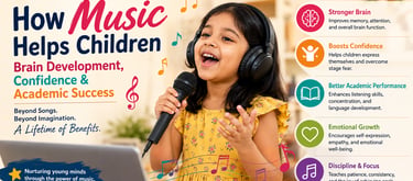 Child singing during an online music lesson to develop confidence, communication skills, and musical