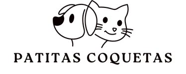 Logotipo de Patitas Coquetas con un dibujo lineal minimalista de la cabeza de un perro y un gato par