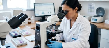 Especialista realizando estudio de Papanicolaou y citología cervical en clínica ginecológica.