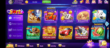 7f777 Game home Screen with all games.