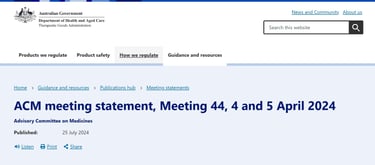 Screen shot of part of Advisory Committee on Medicines statement 2024