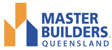 Master Builders Queensland logo featuring blue and orange geometric shapes for professional construction services.