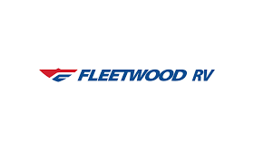 Official Fleetwood RV logo featuring blue italicized text and a stylized red and blue wing emblem.