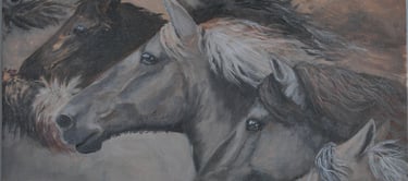 caballos al galope. homenaje a Rafael Lago oleo en panel.30x40cm