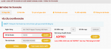Nhập thông tin nạp tiền