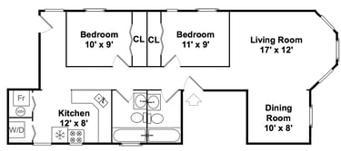 Typical two bedroom two bath unit in 2315 North Leavitt apartments in Bucktown.