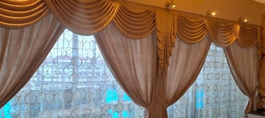 Scallop valance with curtains