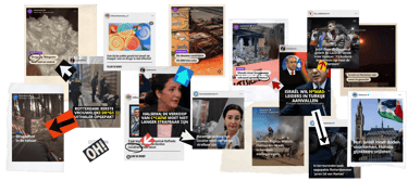 Collage van nieuwsberichten op sociale media van verschillende kanalen