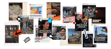 Collage van nieuwsberichten op sociale media van verschillende kanalen