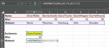 Beispiel wie XVerweis() den WVerweis() ersetzt
