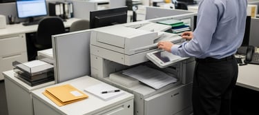Auxiliar realizando tareas administrativas como archivo o preparación de sobres.