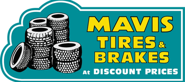 Mavis Tires and Brakes logo featuring stacked tires and discount prices text.