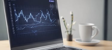 A person analyzing digital marketing data on a laptop with charts and graphs visible on the screen.