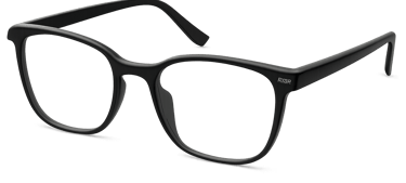 High-quality photograph of modern black-framed spectacles with clear lenses, isolated on a clean background.