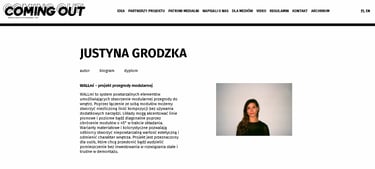 Wpis o Justynie Grodzkiej na stronie Coming Out – udział w wystawie najlepszych dyplomów