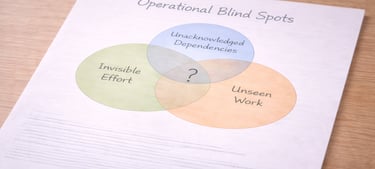 Diagram showing operational blind spots such as unseen work and invisible effort.