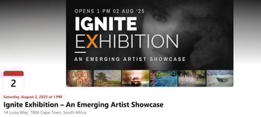 Facebook event banner for Ignite Exhibition with date, venue, and featured artworks