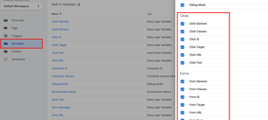 Check variables - Google tag Manager