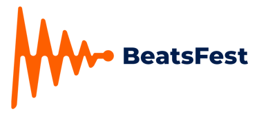 BeastFest primary horizontal logo - Orange sound wave with "BeatsFest" written on the right in navy blue text.