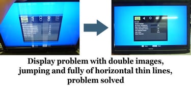 Pictures of the television before and after repair
