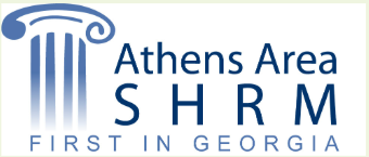 The Athens Area SHRM logo, showcasing a classical column graphic and the tagline 'First in Georgia', representing human