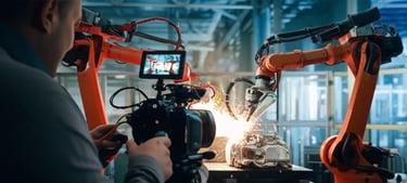 a man in a suit and a camera on a video camera