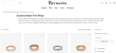 Screenshot of Browns website showing Suzanne Kalan rings (jewellery) with my copy