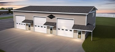 Diamond Garage Condos rendering showing garage doors & pedestrian doors