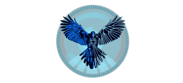 Valravn Studios Logo. A mythical raven, one half of its body illuminated like circuitry,  Digital. 