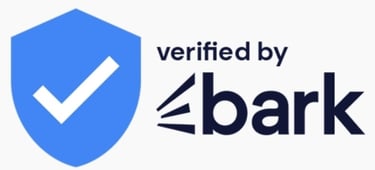 a badge that says verified by bark with a blue shield and a white check mark