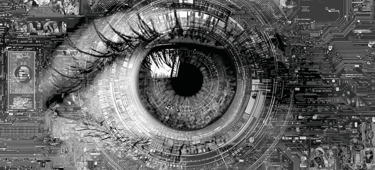 a close up of a person's eye looking at a computer screen