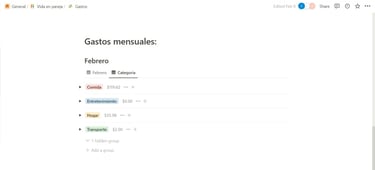 Cuentas por grupos en notion