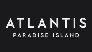 Atlantis Paradise Island Bahamas resort logo in white text on a black background.
