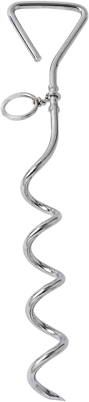 Dog Tie-Out Stake, Durable Silver Spiral Anchorstake, Secure Outdoor Tethering for All Cable Leash C