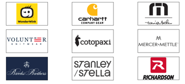 a bunch of logos that are on display in a variety of different colors. Screen print or embroidery