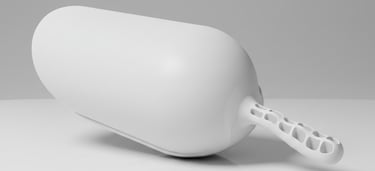 Pelle ronde graduée blanche HACCP. Design hygiénique pour le dosage volumétrique en production.