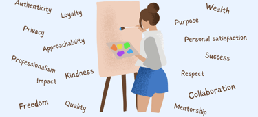 a woman is standing in front of a white board with a drawing of a woman