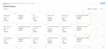 a content calendar in notion