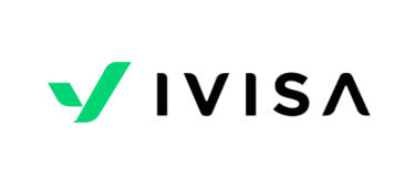 Green and black minimalist iVisa logo design on a solid black background.