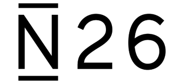 A solid black square representing logo of N26.