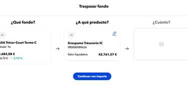 selección de destino del fondo de inversión del traspaso en myinvestor