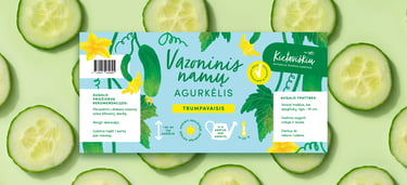 Stilizuota Kietaviškių vazoninio agurko iliustracija – dalis pakuotės dizaino serijos.