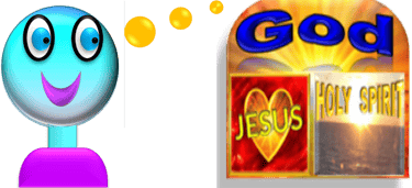 Cyan man praying to Trinity: God the Father, God the Son, God the Holy Spirit, designed by D Dunn