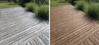 Application d’un saturateur bois naturel sur terrasse extérieure, protection mate sans film ni glissance
