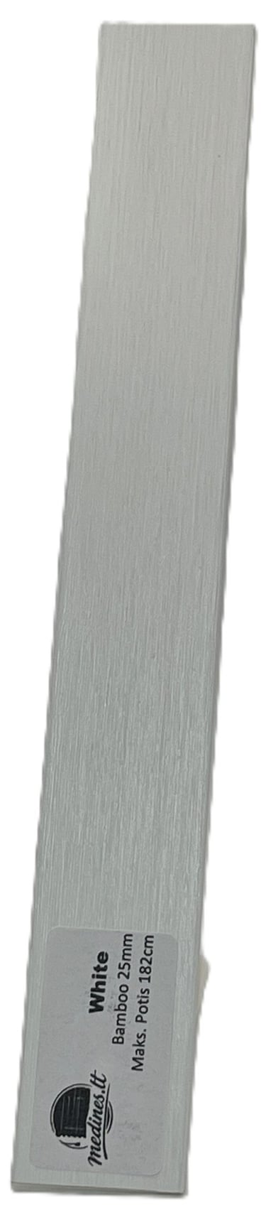 White 25mm bamboo wood blind slat sample for window treatments and home decor.