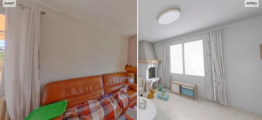 Une visualisation 3d avant, après pour ce service de home staging virtuel